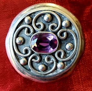 Vintage Carmen Beckmann Sterling Silver Pin with Large Center Oval Amethyst